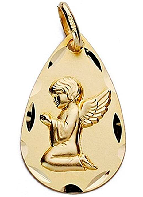 medalla angel de la guarda rezando en oro